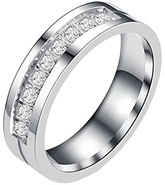 Epinki Verlobungsringe 6MM, Gold Damenringe Bandring Poliert mit Zirkonia Edelstahl Ringe Paar