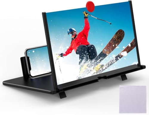 Lupa de Pantalla de 16 Pulgadas para teléfono Celular, proyector de Aumento 3D para películas, Videos y Juegos, Soporte Plegable para teléfono con Amplificador de Pantalla, Compatible con Todos los