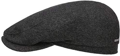 Stetson Cashmere Driver Flatcap Einfarbige Schiebermütze Made in Germany Unisex Herbst Winter anthrazit 61 cm