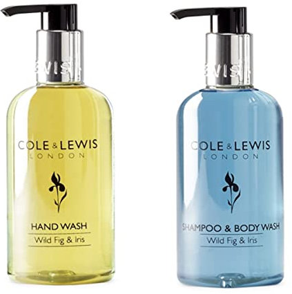 Cole & Lewis Wild Fig & Iris Body Wash & Hand Wash Set 2 x 300ml Bottles, Yellow & Blue