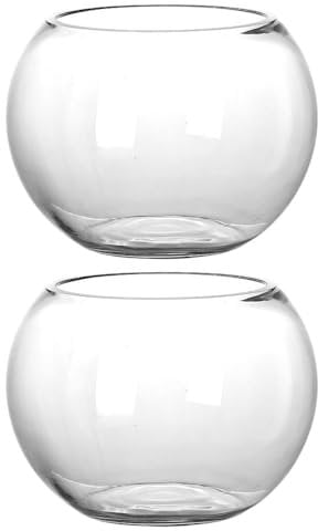 2pcs Glass Bubble Bowl Globe Vase Fish Container Terrarium Small Round Planter Candy Dish Fruit Jar Candle Table Centerpiece for Wedding Home Decor