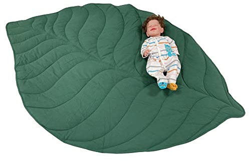 JAWSEU Babyteppich, Baby Krabbeldecke, Blattform Spielmatte aus Baumwolle, Weicher Teppich Spieldecke für Baby, Waschbar Kuscheldecke
