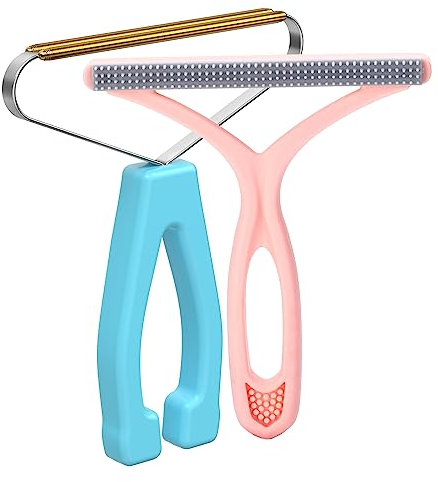 SOCCSO Pet Hair Remover, Pro Fabric Shaver, Lint Cleaner, Carpet Rake, Dog & Cat Hair Remover for Rugs, Couch, Pet Towers, Upholstery, Velvet, Sweaters, Car Interiors, Manual, Pink, Copper & Plastic