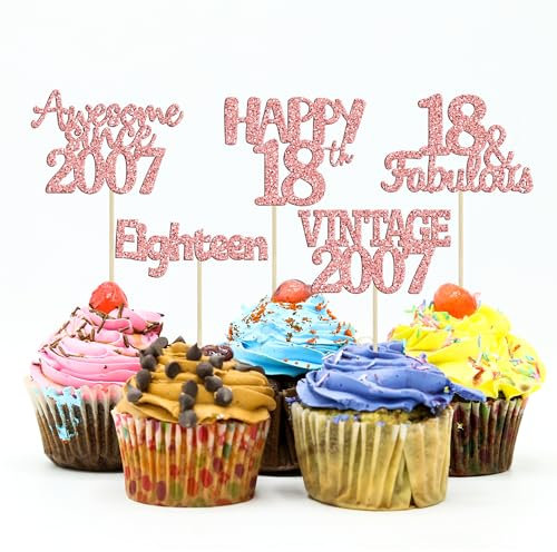 Gyufise 30Pcs Rose Gold Vintage 2006 Cupcake Toppers Glitter Happy 18th Cheers to 18 Fabulous 18th Birthday Cupcake Picks 18th Birthday Wedding Anniversary Party Cake Decorations Supplies