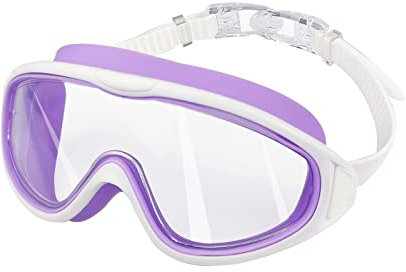 SWAUSWAUK Schwimmbrille Kinder - Kind Taucherbrille Mädchen Jungen 4-12 Jahre Größere Linse Wasserdicht Anti Fog (Lila & Weiß1)