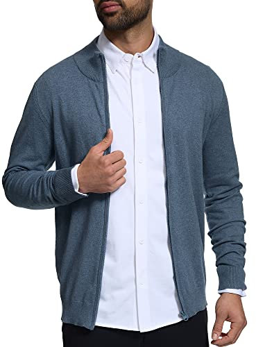 Indicode Herren Lau Strickjacke mit Stehkragen aus 80% Baumwolle | Cardigan für Männer China Blue Mix, L