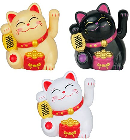 ZYWUOY Fortune Cat - 3 Stück Glückliche Katze Solarbetriebene Winkekatze Glückskatze Sonnen Energie Glücksbringer Dekoration, die Wohlstand Anzieht für Schreibtisch Wohnaccessoires Dekor