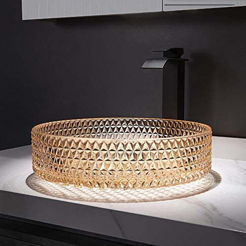 DERBUT Waschbecken, Waschschüssel für Badezimmer mit Wasserfallhahn, Aufsatzbecken, Garderobe, Waschbecken, rundes Gefäß, Waschbecken, Badezimmer-Rosa