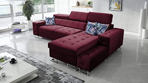 All4All Ecksofa mit Schlaffunktion Hugo I Wohnlandschaft L-Form mit Bettkasten Gesteppt Kleines Sofa Chromfüße Modern Grau Blau Braun 26 (Magic Velvet 2229, Seite rechts)