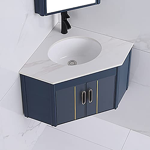 Badezimmer-Waschtische Zur Wandmontage, Badmöbel-Set Waschbeckenunterschrank,Waschtisch-Badezimmerschrank, Schwimmender Badezimmer-Waschtisch,dreieckiges Hängendes Waschbecken ( Color : Blauw , Size :