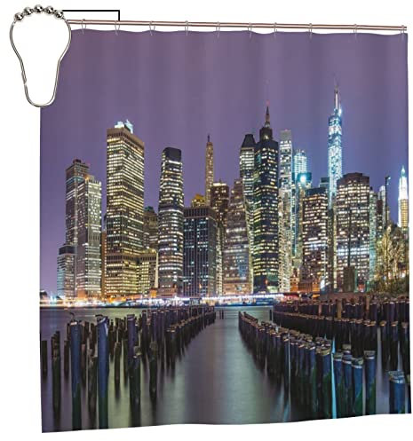 Psvod Rideau de douche New York City - 183 x 183 cm - Imperméable et lavable - Avec 12 crochets - Décoration de salle de bain moderne
