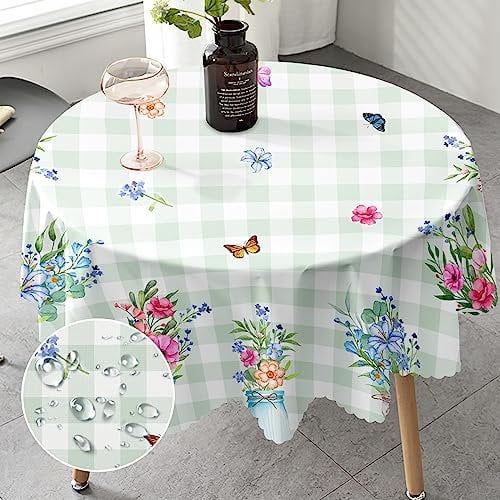Tischdecke Rund 150 cm Florals landhausstil Tischdecke für Draußen Fleckschutz Pflegeleicht Abwaschbar Schmutzabweisend Table Cloth für Küche, Esstisch, Couchtisch, Parteien, Abendessen
