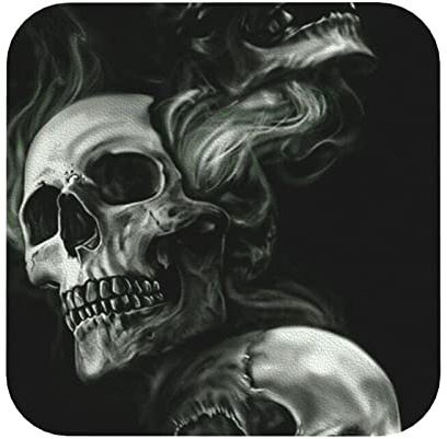 Lot de 4 dessous de verre antidérapants en cuir noir et blanc avec tête de mort pour boissons chaudes ou froides, tables basses, bureaux et autres sous-verres de protection