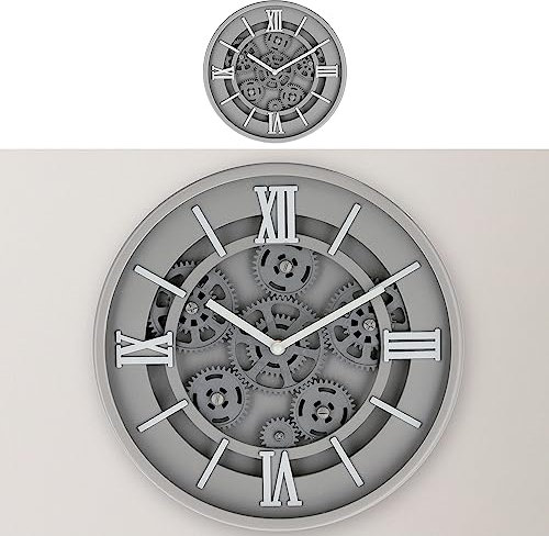 Cepewa Wanduhr Zahnrad | Ø30cm grau Kunststoff Glas batteriebetrieben | Dekouhr zum Aufhängen (1 x Wanduhr Zahnrad grau)