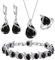 EVER FAITH 4 Stück Tropfen Cubic Zirconia Schmuck Set Glamour Anhänger Halskette Ohrringe Tennis Armband und Offener Ring für Damen Hochzeit Party Silber-Ton Schwarz Zirkonia