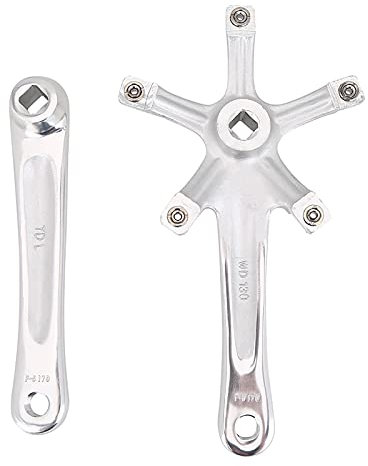 1 Par de Platos Y Bielas Individuales de Aleación de Bicicleta de Carretera de Montaña de 170MM, Piezas de Reparación de Ciclismo de Manivela Izquierda Y Derecha de Plato único(Plata)