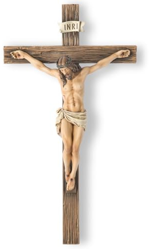 BC Catholic Crucifix Wall Cross, 20.75H Large Jesus Christ Inspirtional Home Décor, Devout Gift, Renaissance Sculpture Handmade by Buildclassic