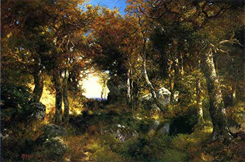 Toperfect 24 Gemälde „The Woodland Pool Landscape“ Thomas Moran Woods Forest Ölkunst auf Leinwand, Berühmte Kunstwerke 02, €50-2000 Handgemalt von Lehrern der Kunstakademien