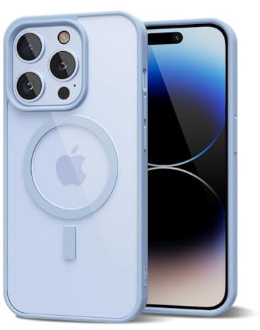 oakxco für iPhone 14 Pro Hülle Magsafe Durchsichtig, Klar Magnetisch Induktives Laden Handyhülle Bunt Dünn Silikon & Transparent Hart Plastik, Cute Einfarbig Clear Handy Hülle für Mädchen, Hellblau