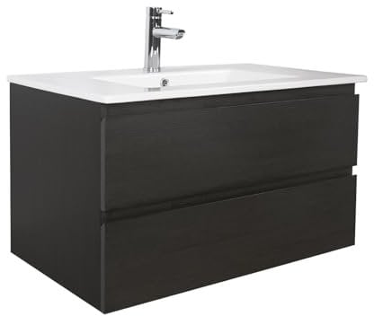 MOB-IN Meuble Simple Vasque décor chêne Carbone 80cm + Vasque Sorrento