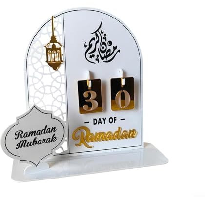 EpheyFIF Ramadan Deko | Ramadan Kalender Aus Acryl | Ramadankalender Kinder | Eid Mubarak Adventskalender, DIY Ramadan Dekoration Tage Countdown - Kalender für Zuhause(WHITE+GOLD BT271)