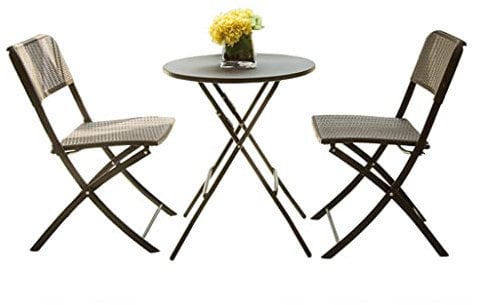 EESHHA Klapptisch Klappbares Terrassen-Bistro-Set, 3-teiliger Rattan-Stuhl und Stahltisch mit Rutschfester Fußauflage, Couchtisch für Pool, Hinterhof