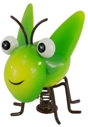 Holzwurm Dekofigur Käfer Biene Katze Maus Schnecke Kuh, Eule aus Metall mit Magnetfuß, Gartenfigur, Metallfigur, Blechfigur (Grashüpfer Grün)