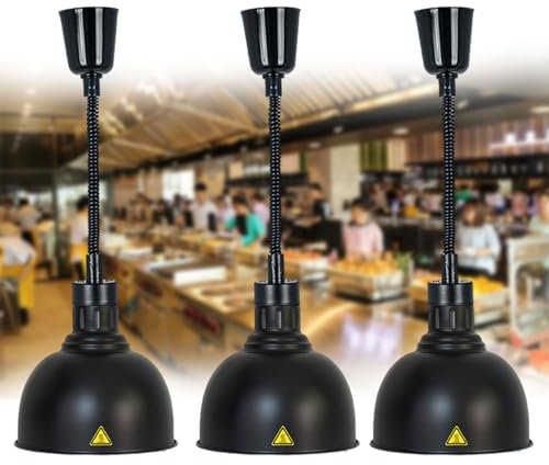 Buffet Wärmelampe Schwarz 25cm, Speisenwärmer Lampe mit Kühllöchern und 60–180cm Längenverstellbar, 250w Küche Heizlampe Restaurant Lebensmittel Wärmelampe(Size:3 PCS)