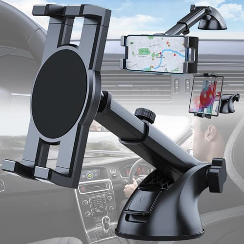 Benaton Porta Cellulare Auto Ventosa, Supporto Per Tablet Auto Car Holder Regolabile a 360 Gradi Con Forte Ventosa Da Parabrezza Cruscotto, Universale Flessibile Porta Telefono Auto(4,5-12,9)