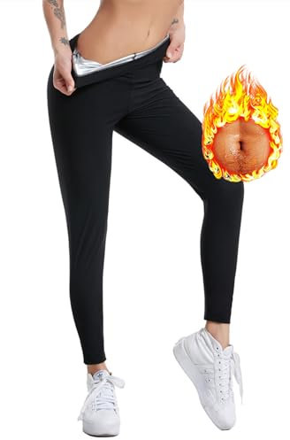 Weyot Sauna Hose Damen, Schwitzhose Zum Abnehmen Frauen, Shape Leggings Damen High Waist Sauna Leggings Abnehmen Sporthose Bauchkontrolle Kompressionsleggins Bauch Weg Sportleggins,S-M,Silver