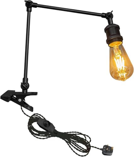 FSLiving Clip on Reading Light, Dimmable Swing Arm Desk Lamp, Industrial Clamp Lamp for Reading Bedside Bookshelf Office(TD0612)