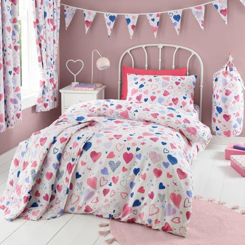 Happy Linen Company Parure de lit réversible avec housse de couette et taies d'oreiller Motif cœurs Rose King size
