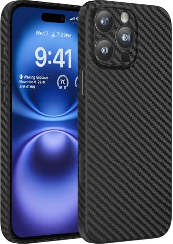 memumi Hülle für iPhone 16 Pro 6.3 0.3mm Ultra Dünn [Carbonfaser Textur, Nicht echtes Carbon] [Anti-Fingerprint] Matte Handyhülle für iPhone 16 Pro Ultra Thin Case - Schwarz