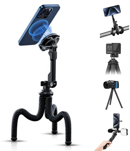 Treppiede magnetico flessibile esteso per telefono, altezza e angolo regolabile pieghevole treppiede per cellulare Magsafe & Android & fotocamera compatta & GoPro Travel Selfie/Vlogging/registrazione