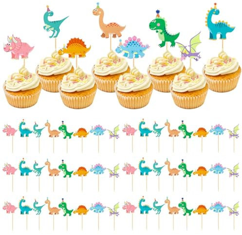 CWPFVQA Inserts De Gâteau De Dinosaure 48 Pièces, Inserts De Gâteau De Dessin Animé Créatif, Inserts De Gâteau Mignons, Décorations De Gâteau Intéressantes, Accessoires De Gâteau