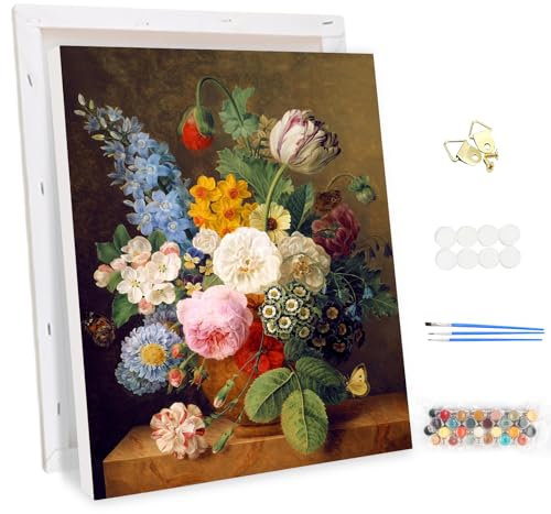 MEIYUDA Peinture par Numero Adulte avec Cadre Fleurs Diverses, DIY Peinture Acrylique pour Débutants, Peinture par Numero Facile sur Toile Avec Peintures et Pinceaux Decoration Maison Cadeau 30x40cm