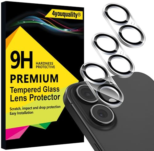 4youquality [3-Pack Camera Lens Protector for iPhone 17, iPhone 16 & iPhone 16 Plus, 9H Tempered Glass, [LifetimeSupport][Case-Friendly][Anti-Scratch][Does Not Affect Night Shots]