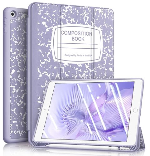 Fintie SlimShell Case for iPad 9th / 8th / 7th Generation (2021/2020/2019 Model) 10.2 Inch - [Built-in Pencil Holder] Soft TPU Protective Stand Back Cover, Auto Wake/Sleep, Composition Book Lilac