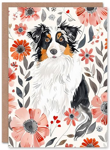 Artery8 Australian Shepherd Dog Lover Floral Rustic Blank For Him Or Her Art Birthday Card
