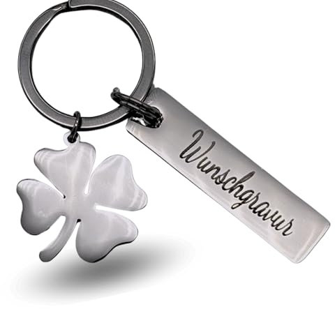 Schlüsselanhänger Gravur Glücksbringer Schutzengel Lasergravur Personalisierbar Wunschtext (Kleeblatt)