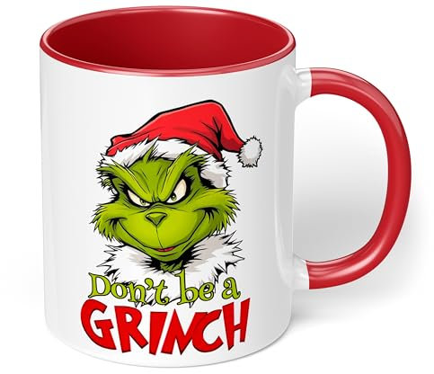 Lustige Kaffeetasse „Don't be a Grinch“ – witzige Grinch Figur Geschenkidee für Weihnachten - lustige Tasse - Keramik, ca. 330ml, Rot
