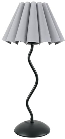 ValueLights | Black Metal Wavy Stem Table Lamp with Grey Pleated Tapered Shade Living Room Bedroom Light | Table Lamps, Home Décor & Improvement Essential | Included LED Bulb