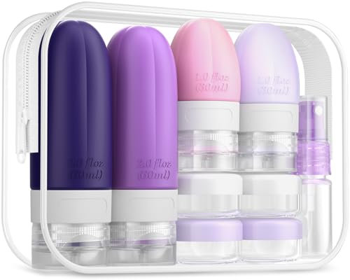 Gemice Lot de 16 flacons de voyage en silicone anti-fuite, compressibles pour articles de toilette, accessoires rechargeables, 60 ml et 30 ml pour après-shampooing, lotion et gel douche (sans BPA)