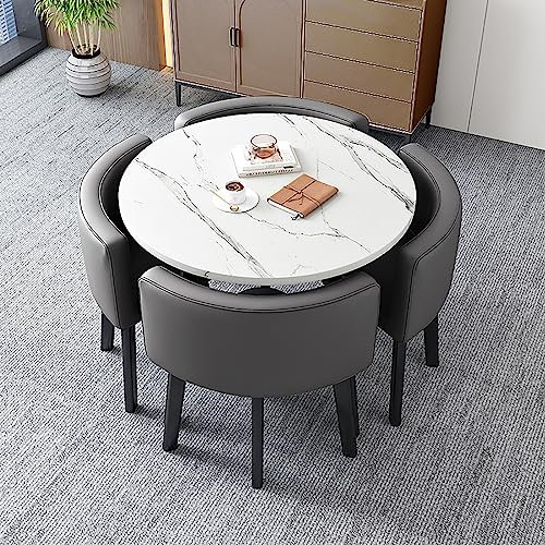 GUHPZA Esstisch-Set für Hotellobbys – 1 Tisch und 4 Stühle, Couchtisch- und Stuhl-Set für den Freizeitbereich im Büro, Kleiner runder Tisch auf dem Balkon zu Hause