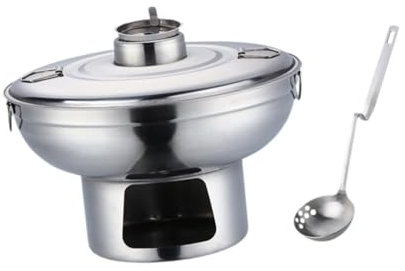 Sharplace Einzelner Hot Pot, Mini-Shabu-Hot Pot, tragbar, praktisch, mit Deckel, Löffel, Suppentopf, Chafing Dish, Shabu-Topf für Rucksackreisen, Heim-BBQ, Silber