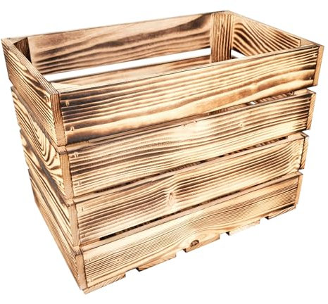 Lermowood Holzkisten Reg 25 x 40 x 30cm Geflammt | Dekokisten aus Holz Massive Holzkiste Regalkiste Weinkiste