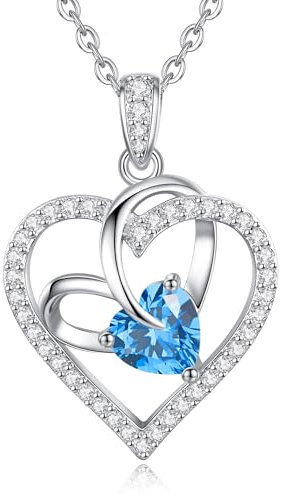 CDE Kette Halskette Damen Whitegold Herz Kette Kupfer Geburtsstein Geschenke für Sie Muttertag Geburtstag Valentinstag Weihnachten für Frauen Mama (Whitegold-12-Dez)