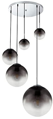 Decken Pendel Lampe Glas Kugel rauchfarben Ess Zimmer Leuchte Chrom im Set inkl. LED Leuchtmittel