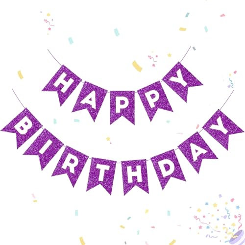Lila glänzende Happy Birthday Wimpelkette, Kraftpapier-Bannerfahne für Geburtstagsfeiern für Jungen und Mädchen