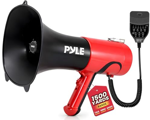 Pyle Portable Megaphone Bullhorn - Bluetooth Compatible PA Speaker with Built-in Voice Changer, 1500 Yard Range, Siren, 100W Adjustable Vol Control, Loudspeaker for Outdoor Sports & Safety Drills